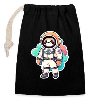 Faultier Astronaut Illustration - Verschließbarer Geschenkbeutel aus Baumwolle (14x20cm) - Schwarz - Vorne