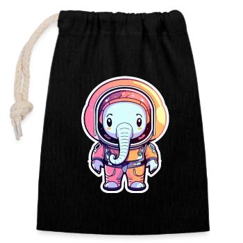 Elefant Astronaut Illustration - Verschließbarer Geschenkbeutel aus Baumwolle (14x20cm) - Schwarz - Vorne
