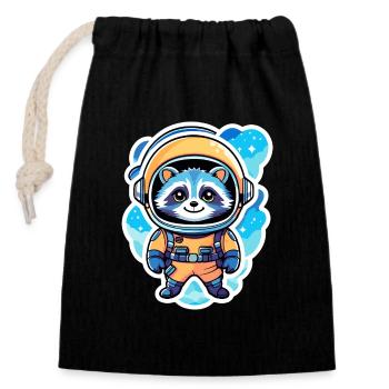 Waschbär Astronaut Illustration - Verschließbarer Geschenkbeutel aus Baumwolle (14x20cm) - Schwarz - Vorne