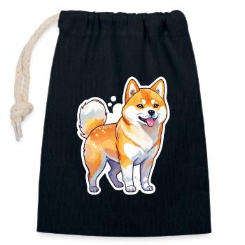Shiba Inu Watercolors - Closable cotton gift bag (14x20cm) - navy - Front
