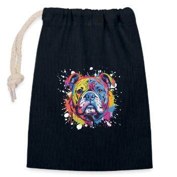 Bouledogue chien animal Pop Art tête - Sac cadeau en coton avec cordon (14 x 20 cm) - bleu marine - Devant