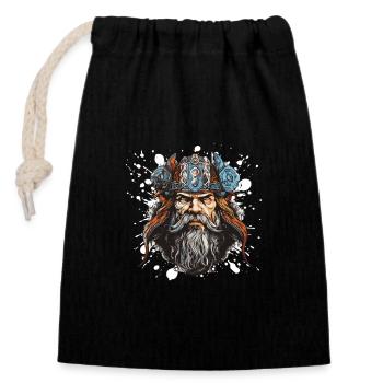 Viking Head Valhalla Warrior - Closable cotton gift bag (14x20cm) - black - Front