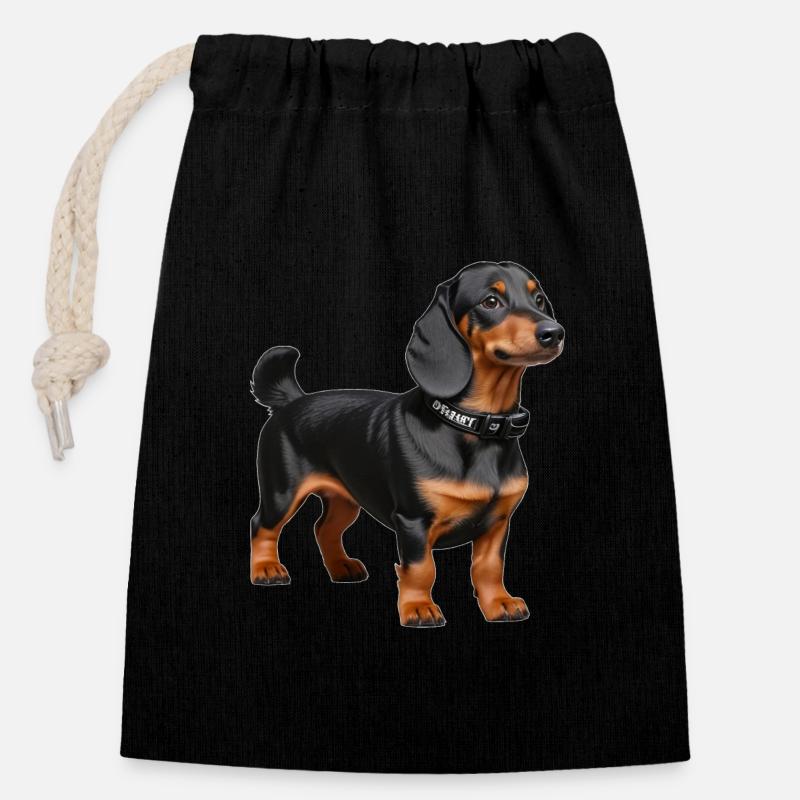 Dachshund - Verschließbarer Geschenkbeutel aus Baumwolle (14x20cm) - Schwarz