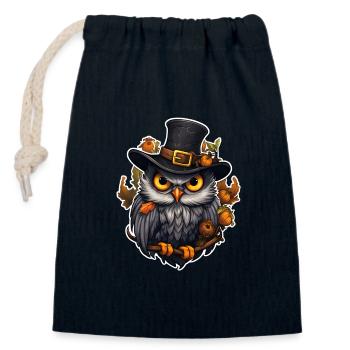 Halloween Eule - Verschließbarer Geschenkbeutel aus Baumwolle (14x20cm) - Navy - Vorne
