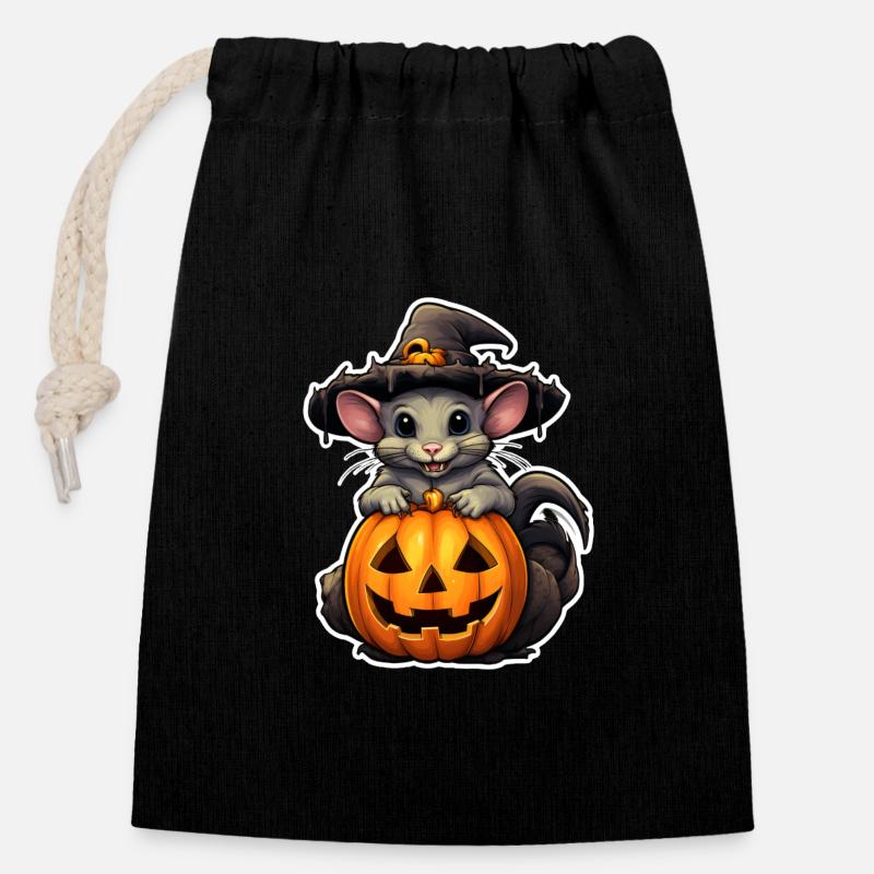 Halloween - Sac cadeau en coton avec cordon (14 x 20 cm) - noir