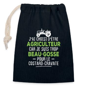 J'ai choisi d'être agriculteur beau-gosse - Sac cadeau en coton avec cordon (14 x 20 cm) - bleu marine - Devant