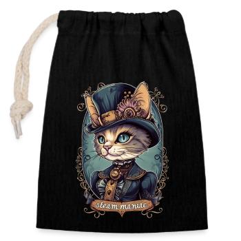 Viktorianische Steampunk Katze - Verschließbarer Geschenkbeutel aus Baumwolle (14x20cm) - Schwarz - Vorne