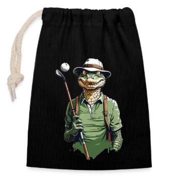 Krokodil Golfer Golfspieler Streetwear Design - Verschließbarer Geschenkbeutel aus Baumwolle (14x20cm) - Schwarz - Vorne