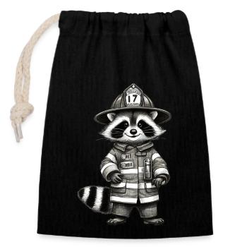 Feuerwehr Waschbär - Verschließbarer Geschenkbeutel aus Baumwolle (14x20cm) - Schwarz - Vorne