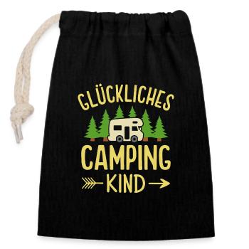 Glückliches Camping Kind Campingplatz Camper - Verschließbarer Geschenkbeutel aus Baumwolle (14x20cm) - Schwarz - Vorne