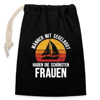 Segeln Männer mit Segelboot Segler Segelsport - Verschließbarer Geschenkbeutel aus Baumwolle (14x20cm) - Schwarz - Vorne