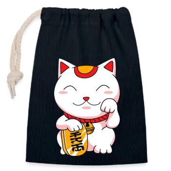 Maneki Neko Japan Glücksbringer - Verschließbarer Geschenkbeutel aus Baumwolle (14x20cm) - Navy - Vorne