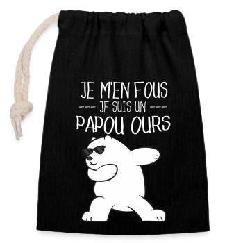Je M'en Fous Je Suis Un PAPOU Ours - Fête Des Père - Sac cadeau en coton avec cordon (14 x 20 cm) - noir - Devant