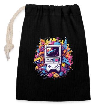 90s Gamer - Closable cotton gift bag (14x20cm) - black - Front