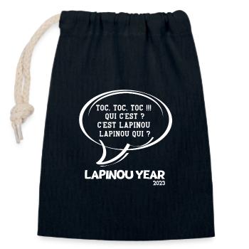 bonne année, happy new year, 2023 - Sac cadeau en coton avec cordon (14 x 20 cm) - bleu marine - Devant