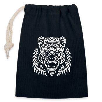 Tête d'Ours : Majesté Tribale - Sac cadeau en coton avec cordon (14 x 20 cm) - bleu marine - Devant