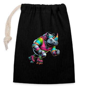 Illustration colorée d’un rhinocéros - Sac cadeau en coton avec cordon (14 x 20 cm) - noir - Devant