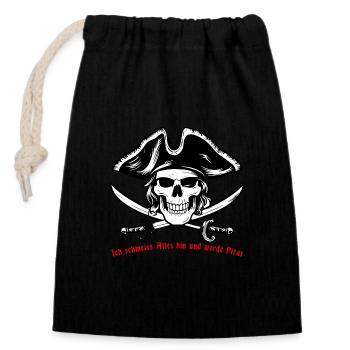 Crâne de pirate 07 2024 Plan de travail 3 - Sac cadeau en coton avec cordon (14 x 20 cm) - noir - Devant