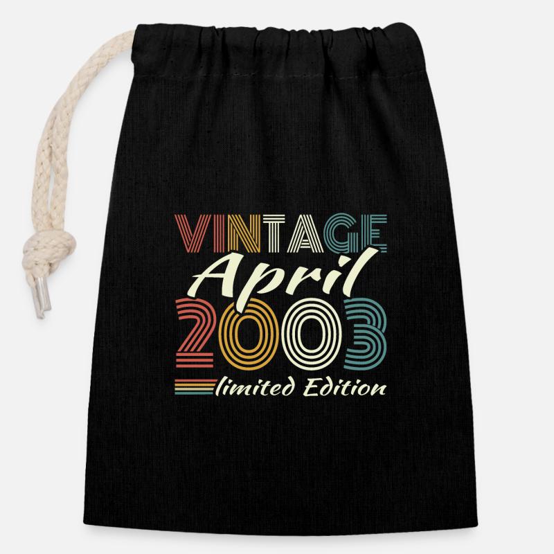 Avril 2003 Vintage Rétro Cadeau D’anniversaire - Sac cadeau en coton avec cordon (14 x 20 cm) - noir
