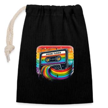Pride Tunes Rainbow Cassette Design - Verschließbarer Geschenkbeutel aus Baumwolle (14x20cm) - Schwarz - Vorne