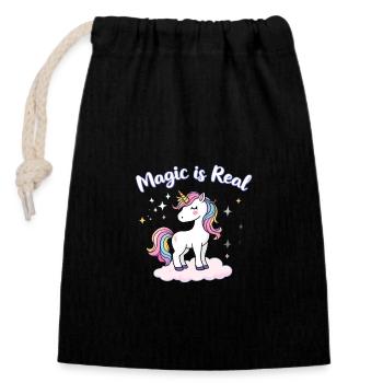 Magic Is Real Unicorn Inspiration Art for Dreamers - Closable cotton gift bag (14x20cm) - black - Front