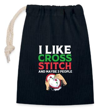 Cross Stitch - Closable cotton gift bag (14x20cm) - navy - Front