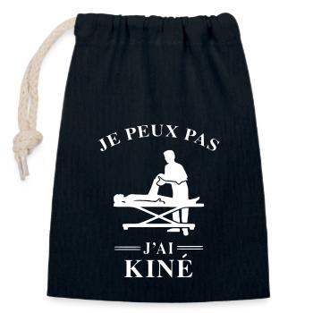 Je peux pas j'ai Kiné Massage kinésithérapeut - Sac cadeau en coton avec cordon (14 x 20 cm) - bleu marine - Devant