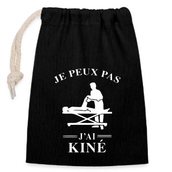 Je peux pas j'ai Kiné Massage kinésithérapeut - Sac cadeau en coton avec cordon (14 x 20 cm) - noir - Devant