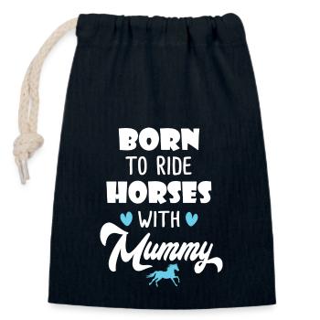 Né pour faire de l équitation avec maman cheval - Sac cadeau en coton avec cordon (14 x 20 cm) - bleu marine - Devant