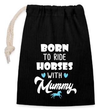 Né pour faire de l équitation avec maman cheval - Sac cadeau en coton avec cordon (14 x 20 cm) - noir - Devant