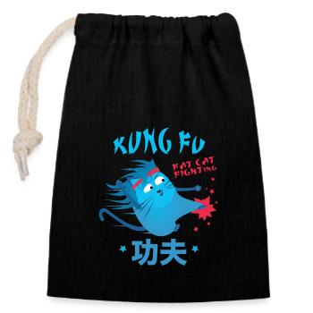 Kung Fu Fat Cat Fighting - Chats drôles - Sac cadeau en coton avec cordon (14 x 20 cm) - noir - Devant