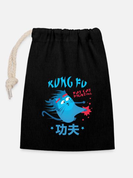 Kung Fu Fat Cat Fighting - Chats drôles - Sac cadeau en coton avec cordon (14 x 20 cm) - noir