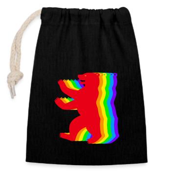Berliner Regenbogen Bären - Verschließbarer Geschenkbeutel aus Baumwolle (14x20cm) - Schwarz - Vorne