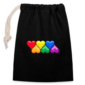 Shiny hearts in LGBT rainbow colors block - Closable cotton gift bag (14x20cm) - black - Front
