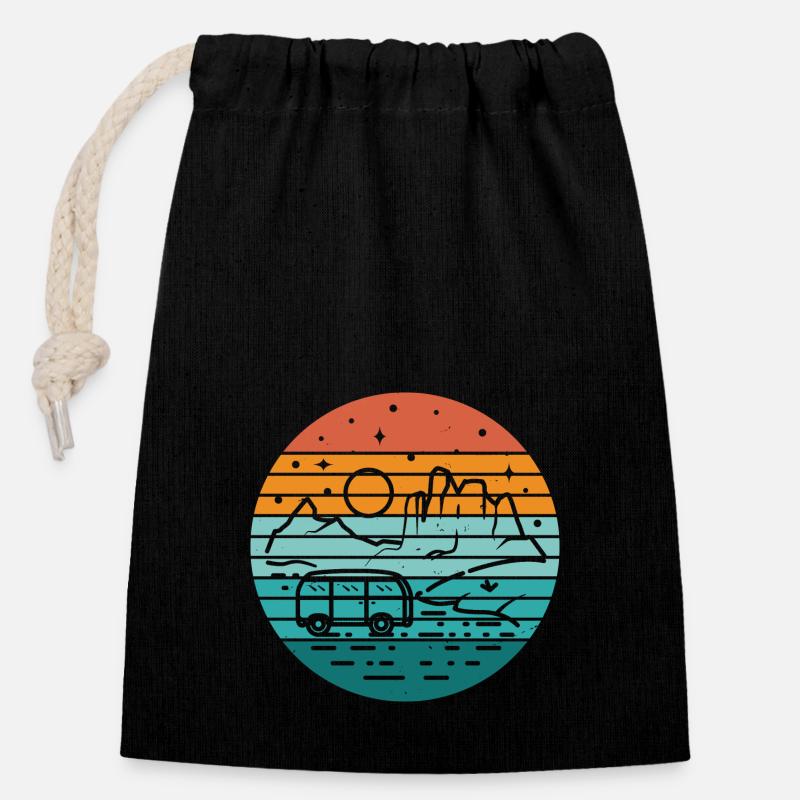 Retro Camper Bus Caravan Vintage Camper Graphic - Closable cotton gift bag (14x20cm) - black