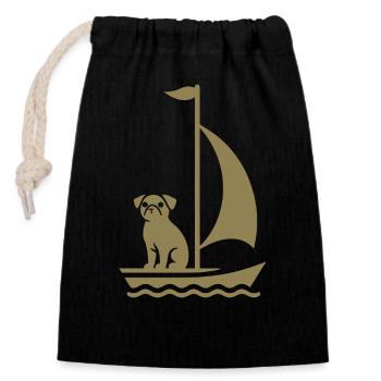 Mops im Boot Silhouette Segeln Minimalistisch - Verschließbarer Geschenkbeutel aus Baumwolle (14x20cm) - Schwarz - Vorne