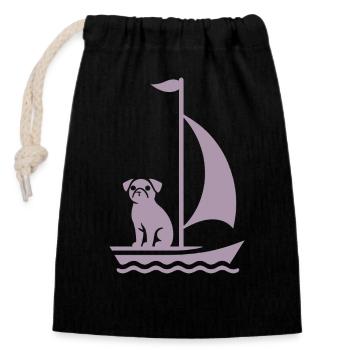 Mops im Boot Silhouette Segeln Minimalistisch - Verschließbarer Geschenkbeutel aus Baumwolle (14x20cm) - Schwarz - Vorne