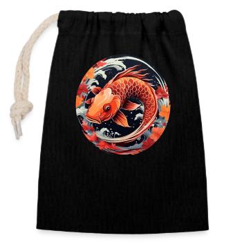 Poisson koï d’automne au coucher du soleil - Sac cadeau en coton avec cordon (14 x 20 cm) - noir - Devant