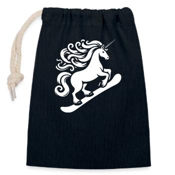 Minimalistisches Design: Einhorn Snowboarder - Verschließbarer Geschenkbeutel aus Baumwolle (14x20cm) - Navy - Vorne