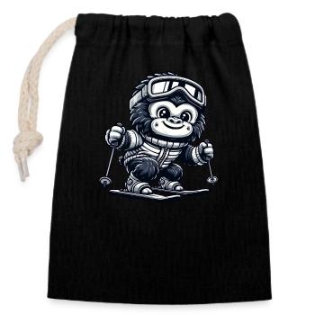 Singe Gorille Chimpanzé Ski Skier Design - Sac cadeau en coton avec cordon (14 x 20 cm) - noir - Devant