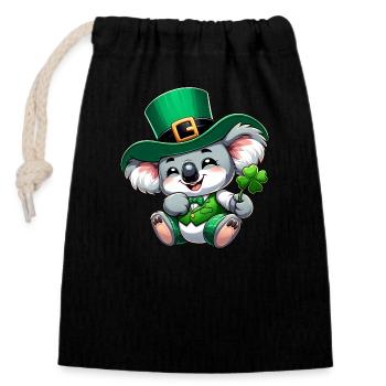 St. Patricks Day Koala Cartoon - Verschließbarer Geschenkbeutel aus Baumwolle (14x20cm) - Schwarz - Vorne