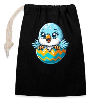 Colorful Budgie Hatching Easter Egg Cartoon - Closable cotton gift bag (14x20cm) - black - Front