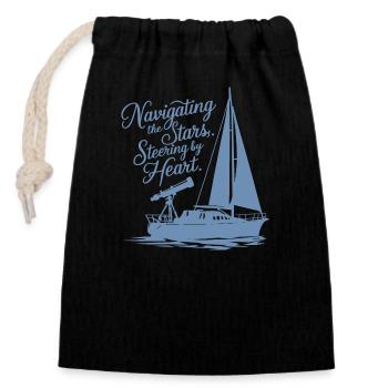 Voile, Voilier, Étoiles, Télescope - Sac cadeau en coton avec cordon (14 x 20 cm) - noir - Devant