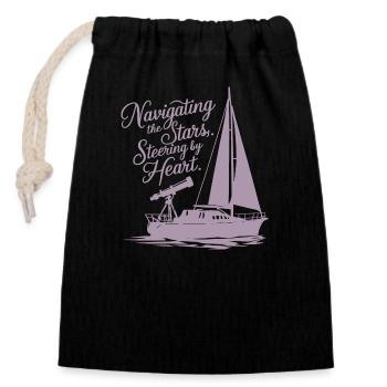 Voile, Voilier, Étoiles, Télescope - Sac cadeau en coton avec cordon (14 x 20 cm) - noir - Devant