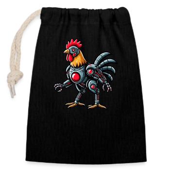 Robot Cyborg Poulet Coq Futuriste - Sac cadeau en coton avec cordon (14 x 20 cm) - noir - Devant