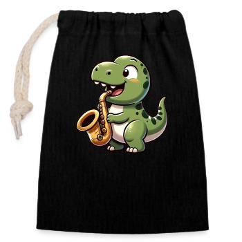 Dino T-Rex Saxophoniste Jazz Musique - Sac cadeau en coton avec cordon (14 x 20 cm) - noir - Devant