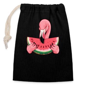 Flamingo Sommer Wassermelone Genuss - Verschließbarer Geschenkbeutel aus Baumwolle (14x20cm) - Schwarz - Vorne