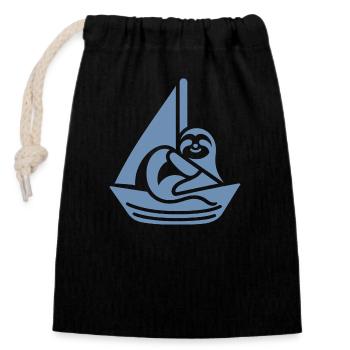 Minimalistisches Segelboot Faultier Sommer - Verschließbarer Geschenkbeutel aus Baumwolle (14x20cm) - Schwarz - Vorne