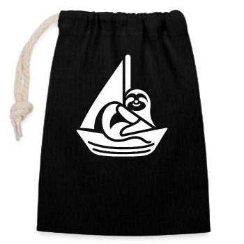 Minimalistisches Segelboot Faultier Sommer - Verschließbarer Geschenkbeutel aus Baumwolle (14x20cm) - Schwarz - Vorne