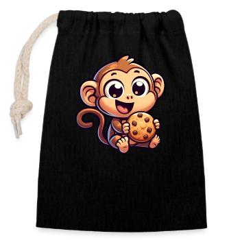Chimpanzé avec friandise sucrée au biscuit - Sac cadeau en coton avec cordon (14 x 20 cm) - noir - Devant